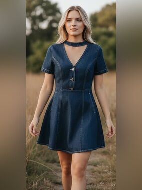 Dark Blue Denim Button-Down Dress Size Small NWT